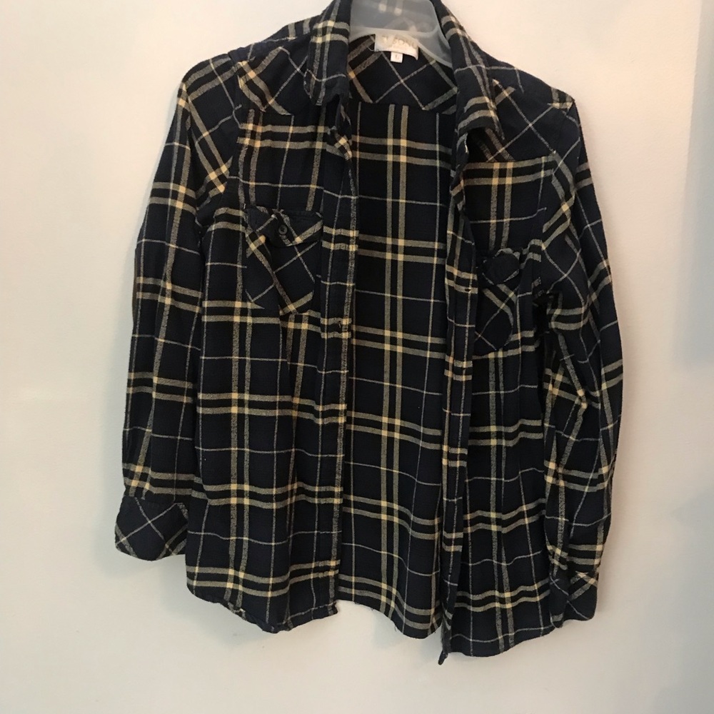 Blue and brown flannel with suede elbow patches